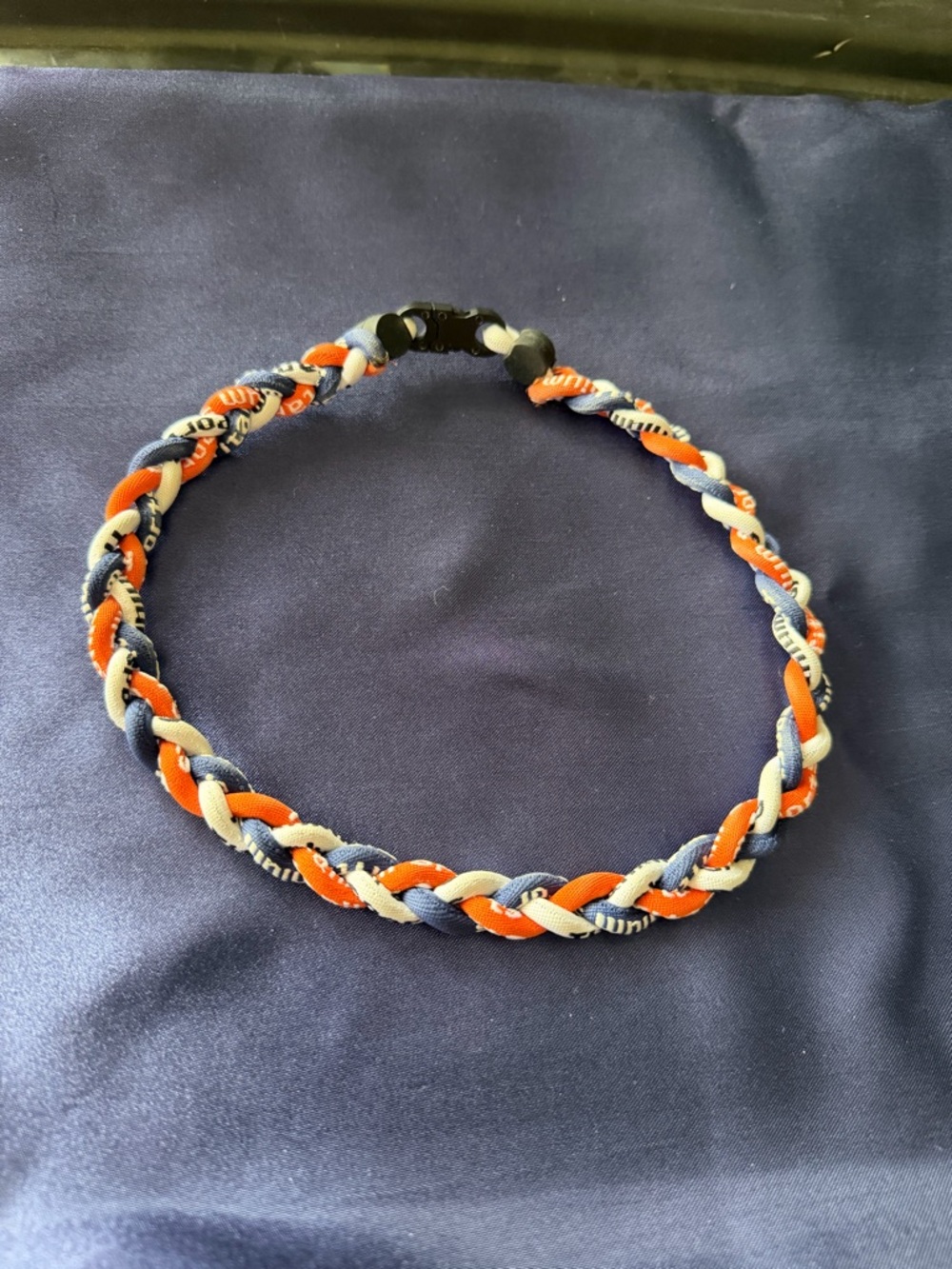 Braided Kids Sports Necklace in Orange, Navy & White